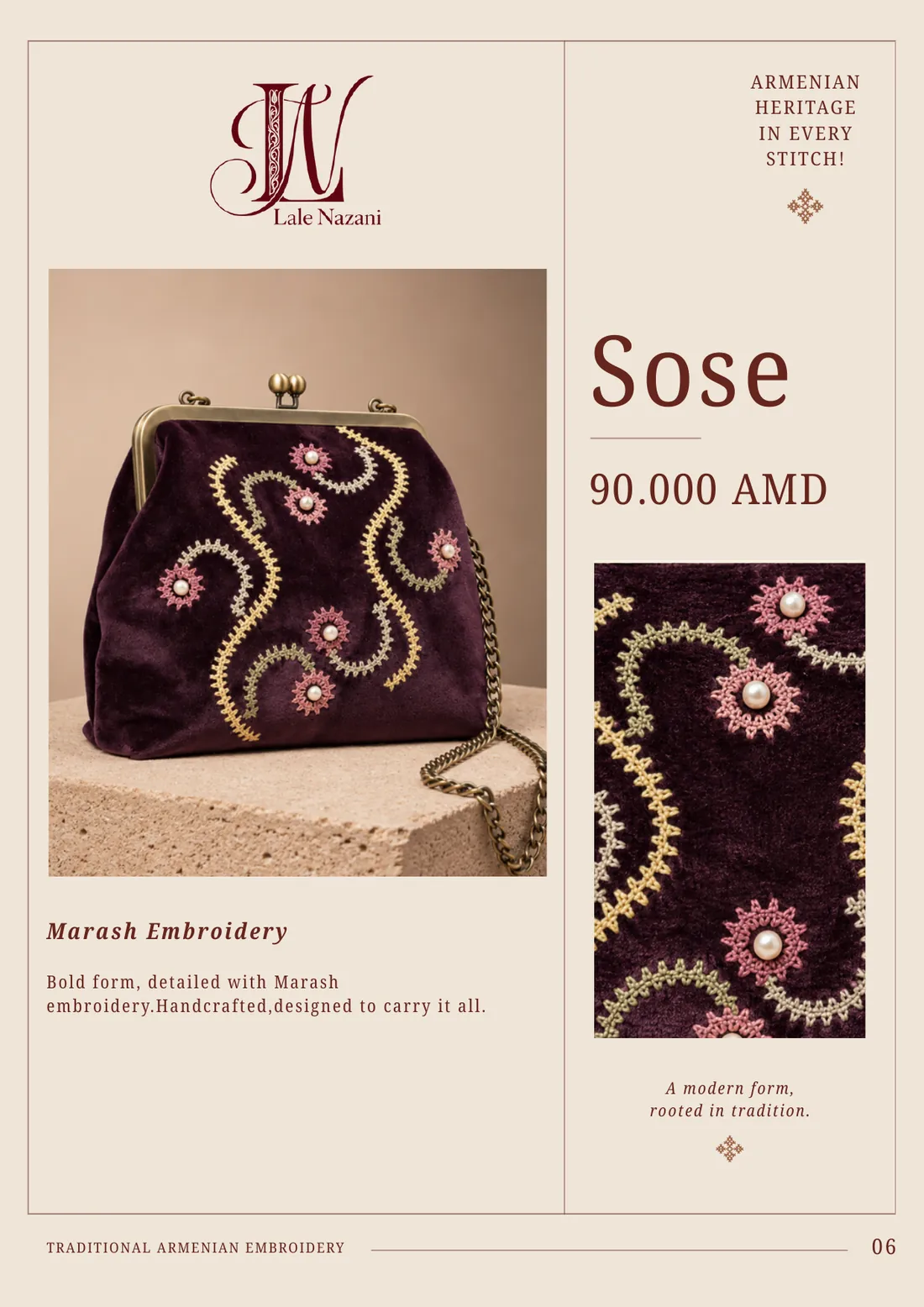 Sose — handmade Armenian handbag with Marash embroidery, 90,000 AMD