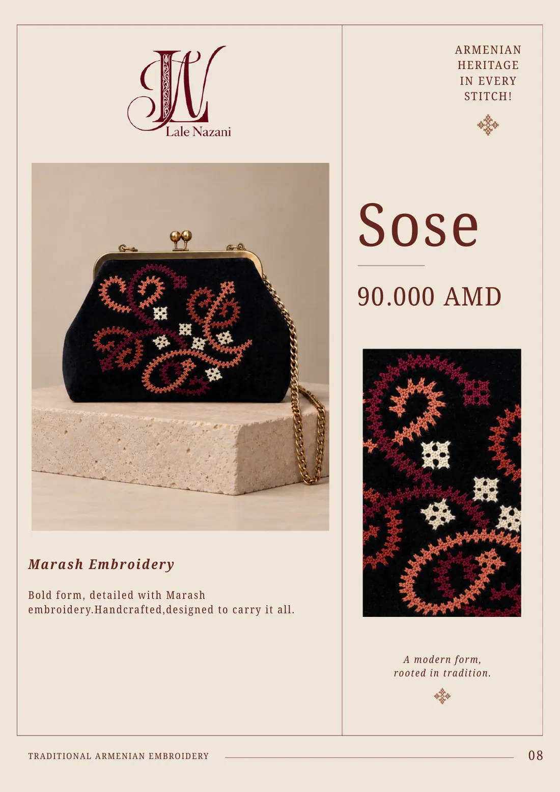 Sose — handmade Armenian handbag with Marash embroidery, 90,000 AMD