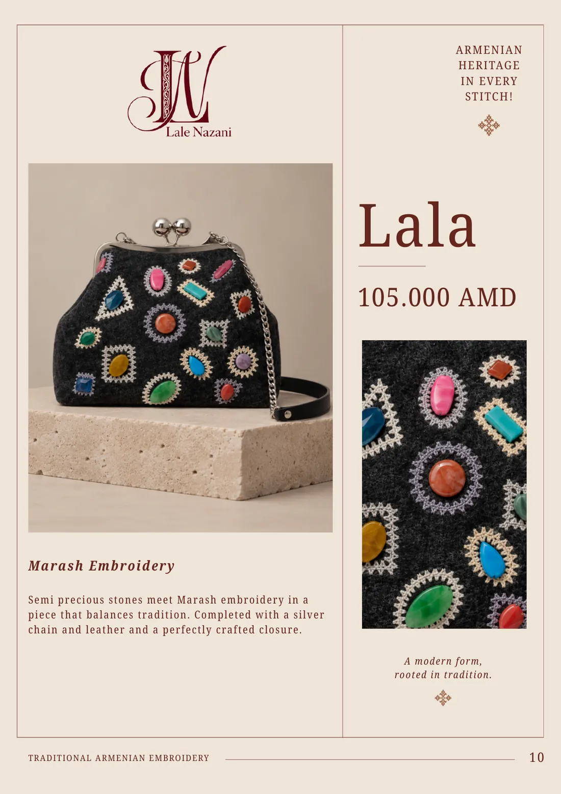 Lala — handmade Armenian handbag with Marash embroidery, 105,000 AMD