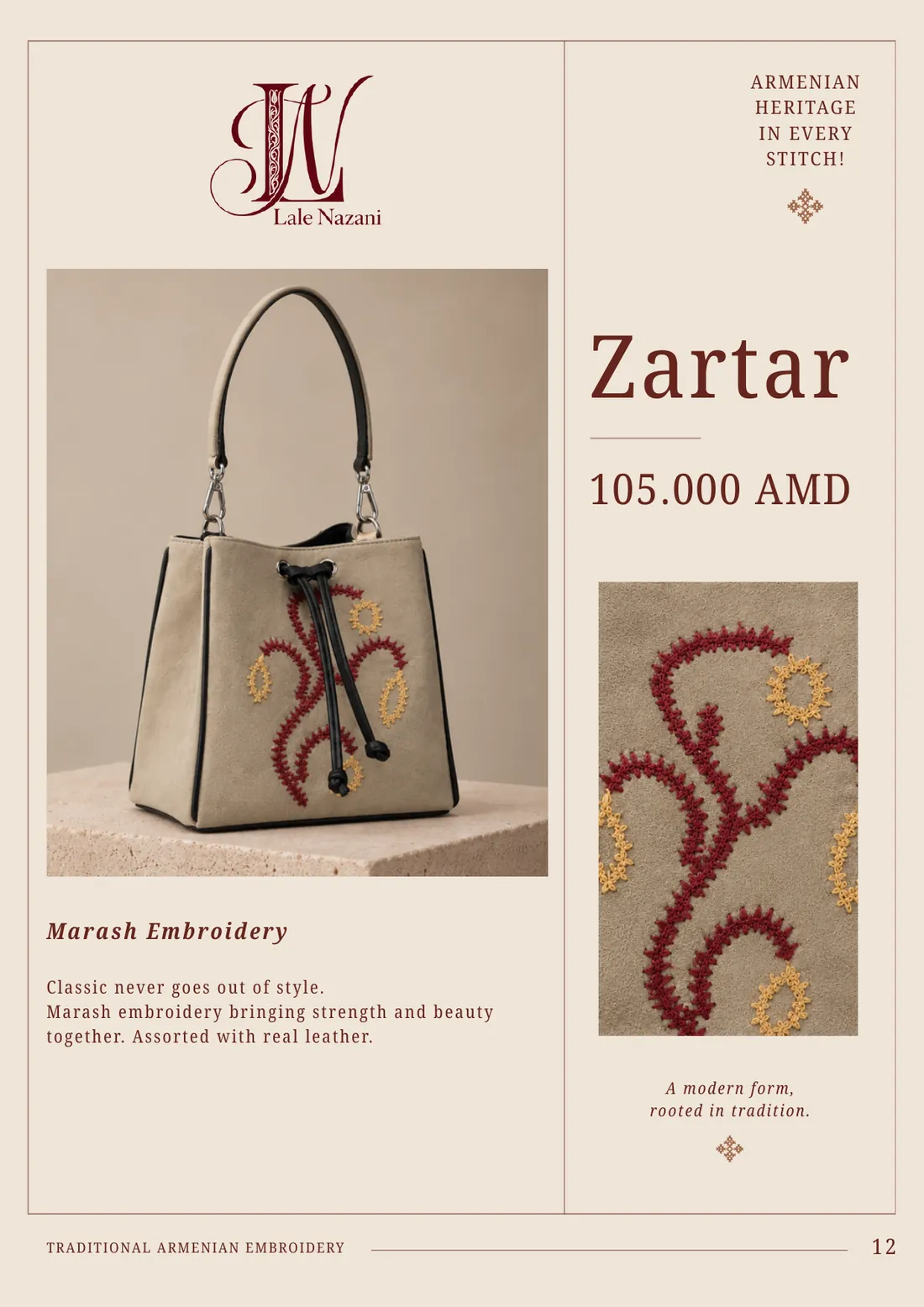 Zartar — handmade Armenian handbag with Marash embroidery, 105,000 AMD