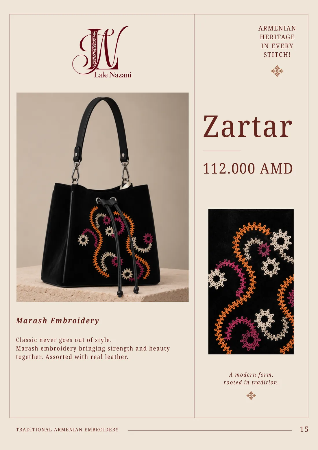 Zartar — handmade Armenian handbag with Marash embroidery, 112,000 AMD