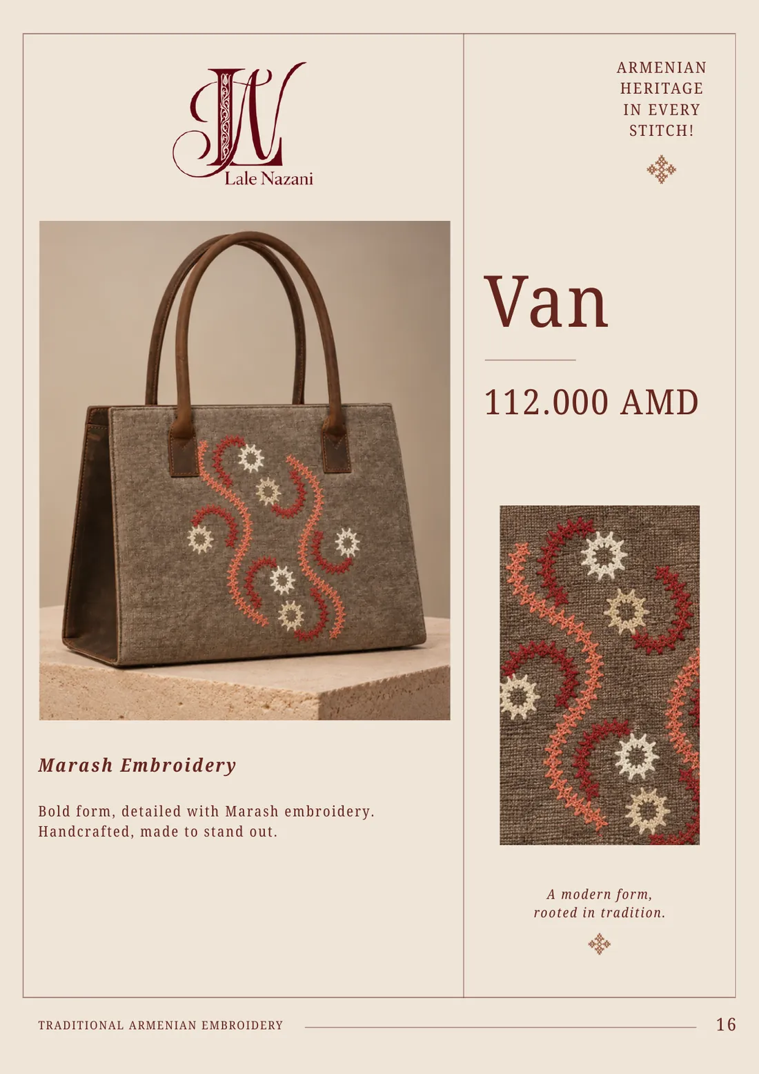 Van — handmade Armenian handbag with Marash embroidery, 112,000 AMD