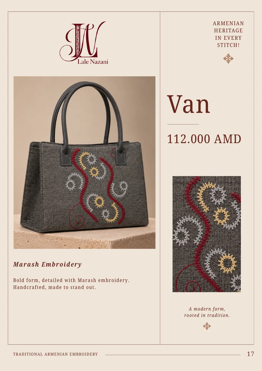 Van — handmade Armenian handbag with Marash embroidery, 112,000 AMD