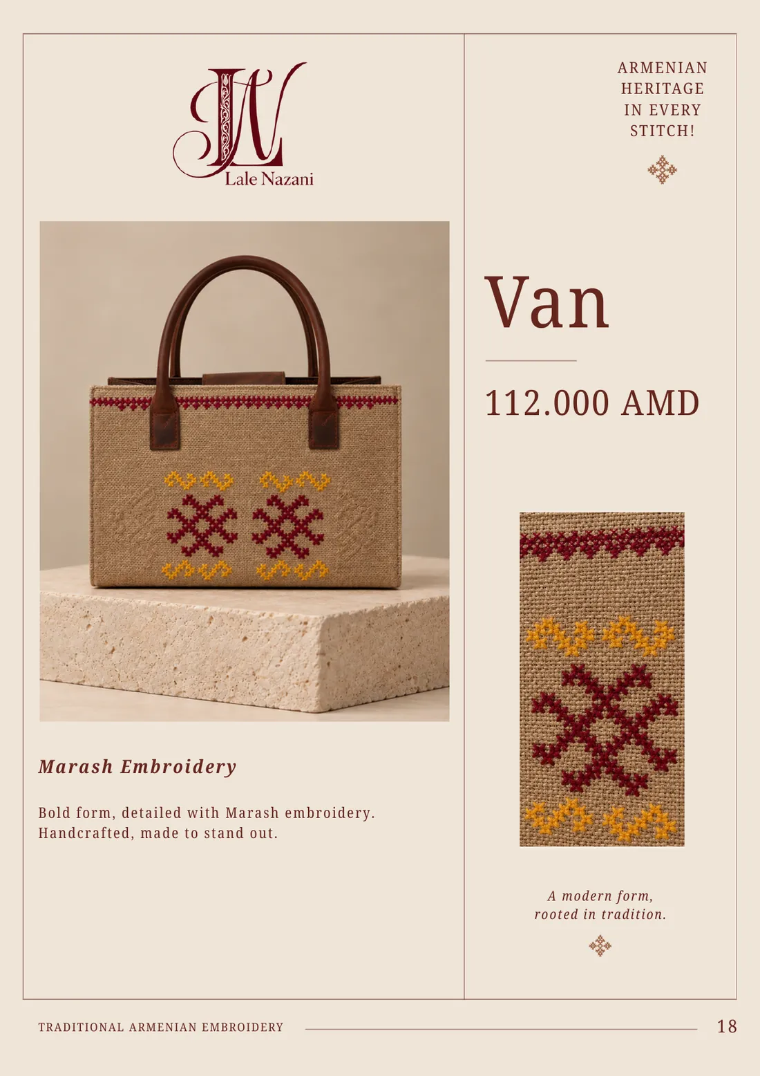 Van — handmade Armenian handbag with Marash embroidery, 112,000 AMD