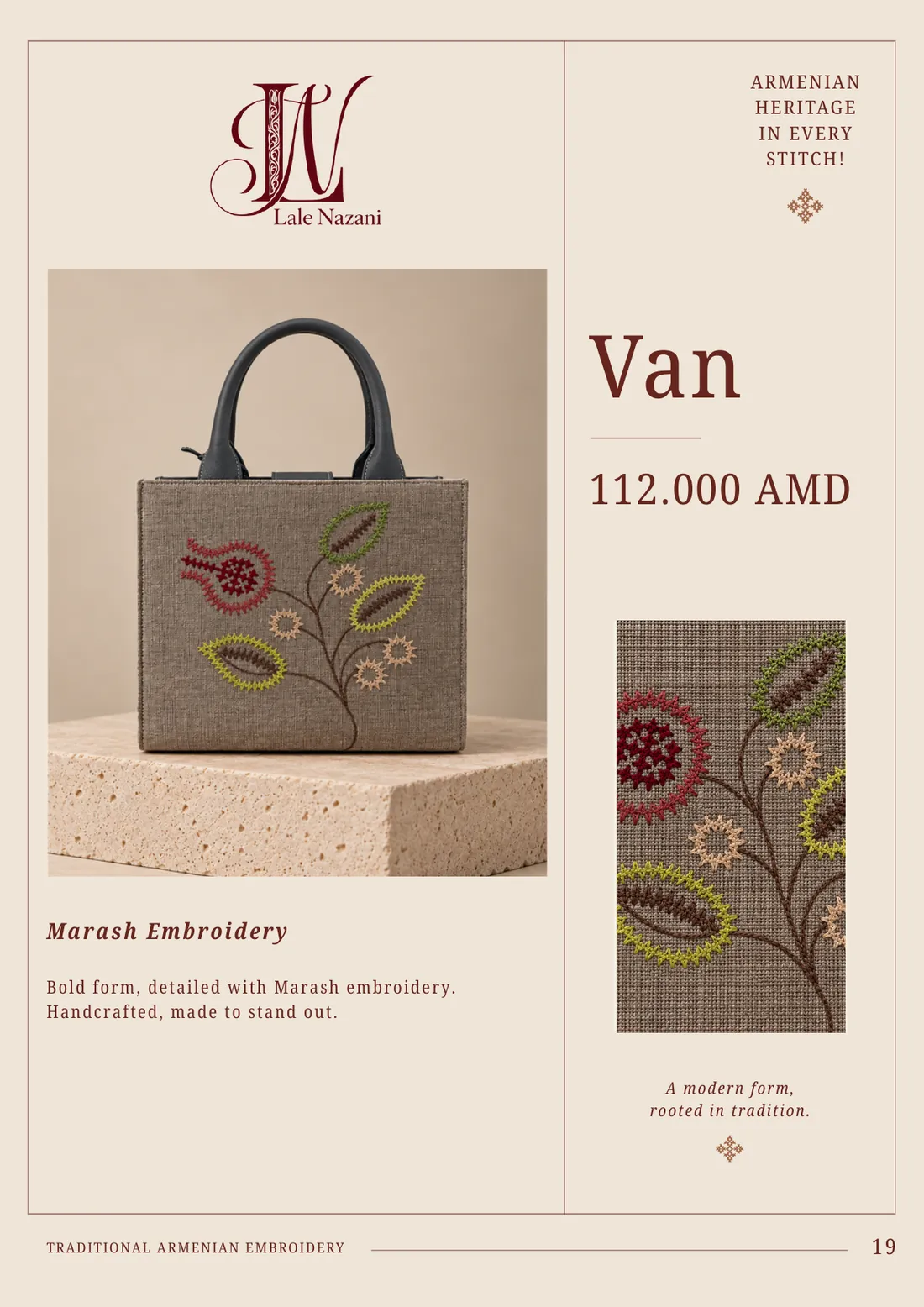 Van — handmade Armenian handbag with Marash embroidery, 112,000 AMD