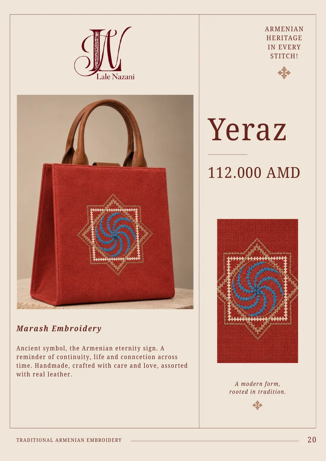 Yeraz — handmade Armenian handbag with Marash embroidery, 112,000 AMD