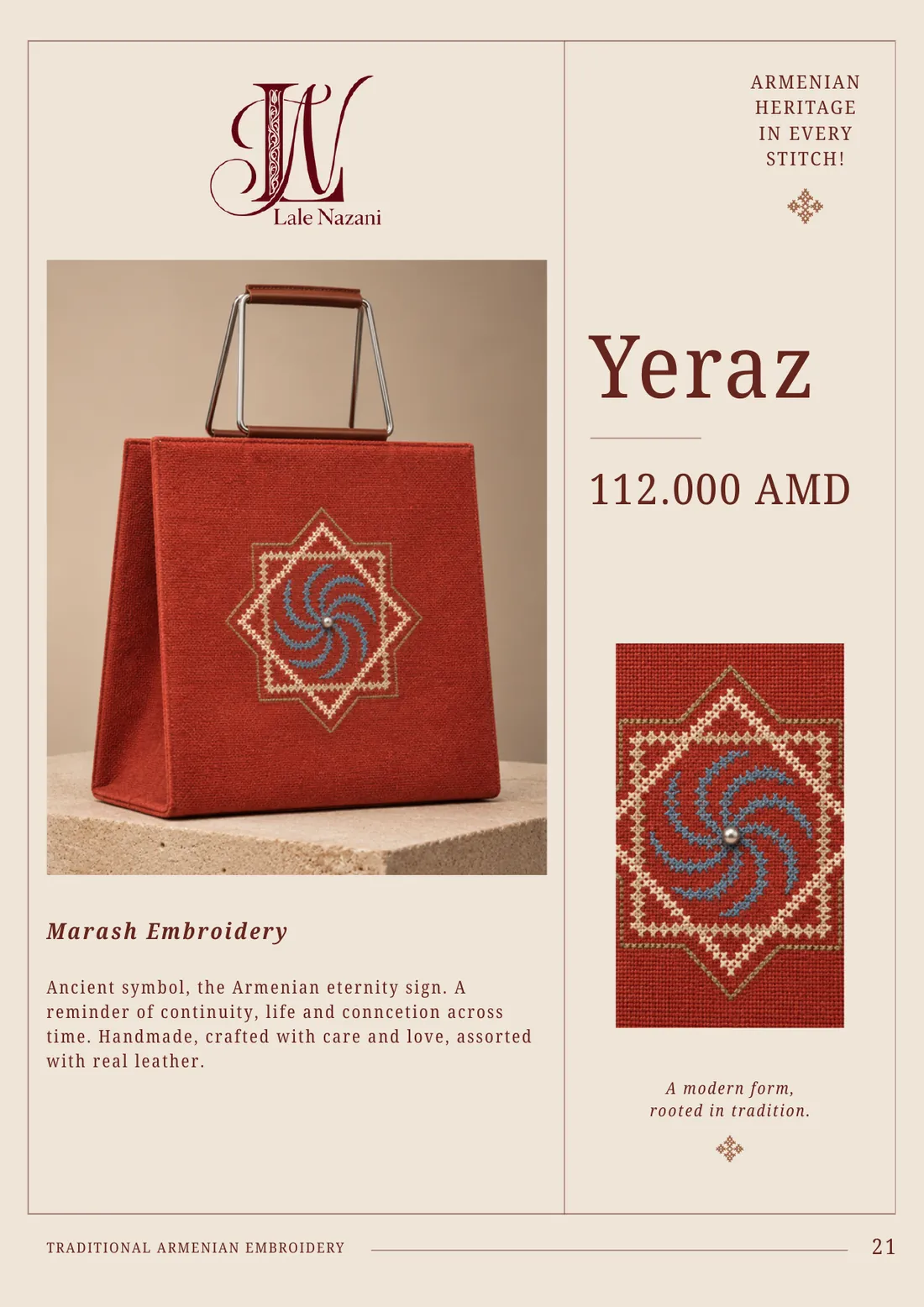 Yeraz — handmade Armenian handbag with Marash embroidery, 112,000 AMD