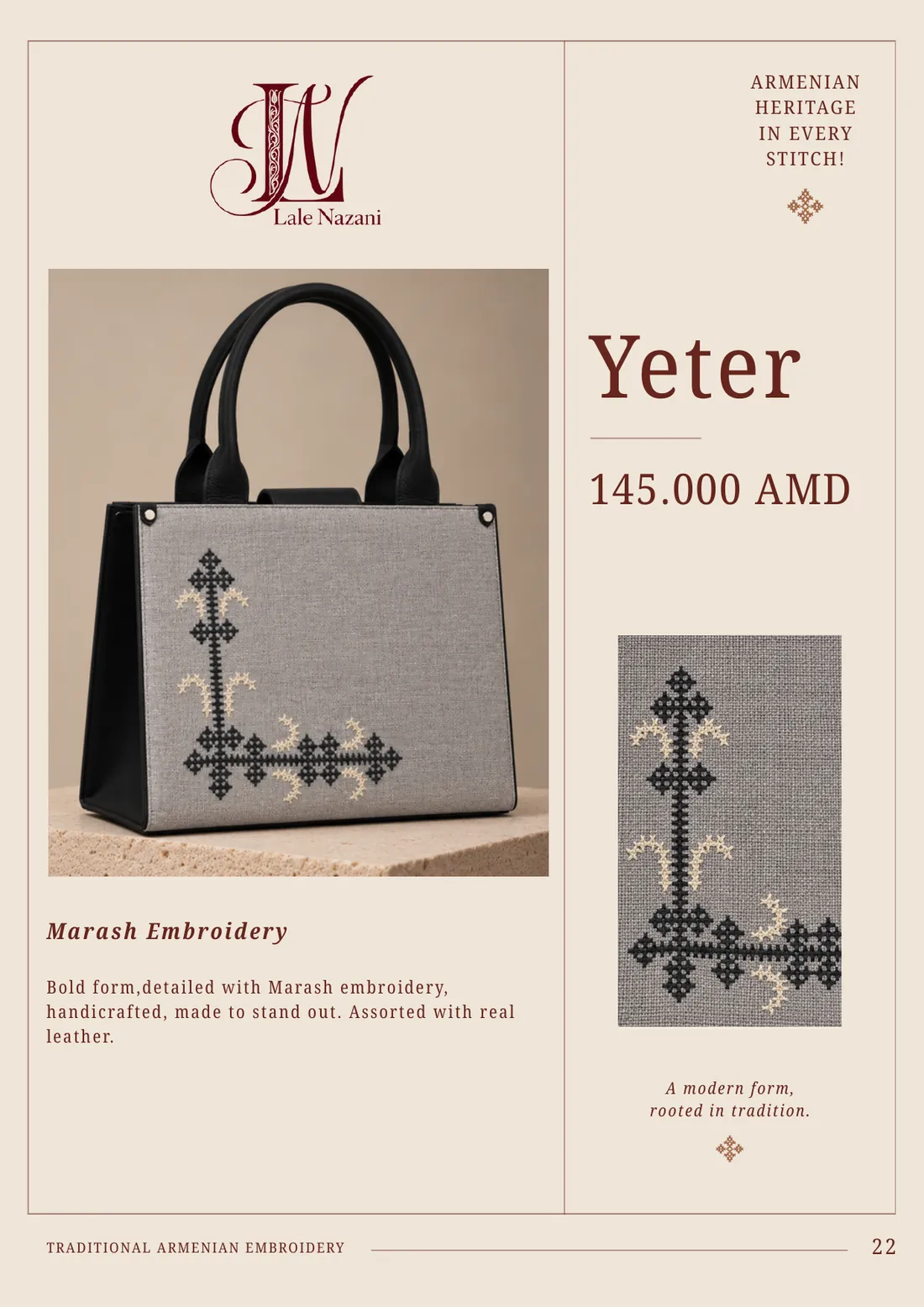 Yeter — handmade Armenian handbag with Marash embroidery, 145,000 AMD