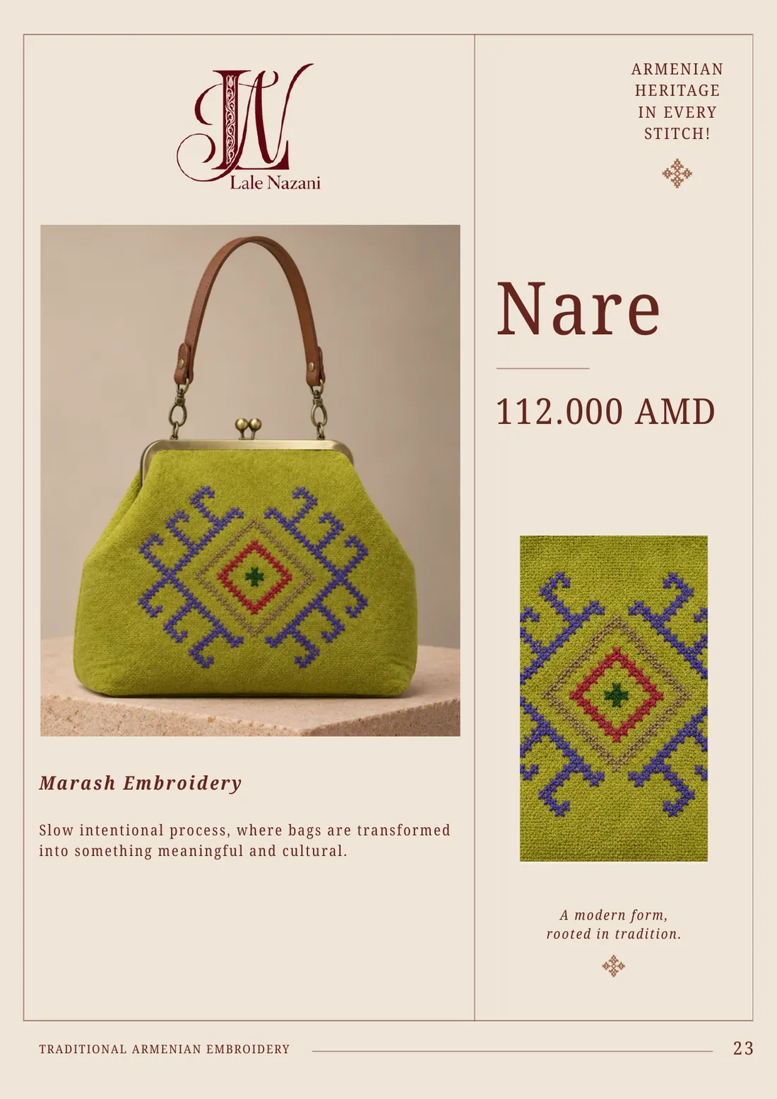 Nare — handmade Armenian handbag with Marash embroidery, 112,000 AMD