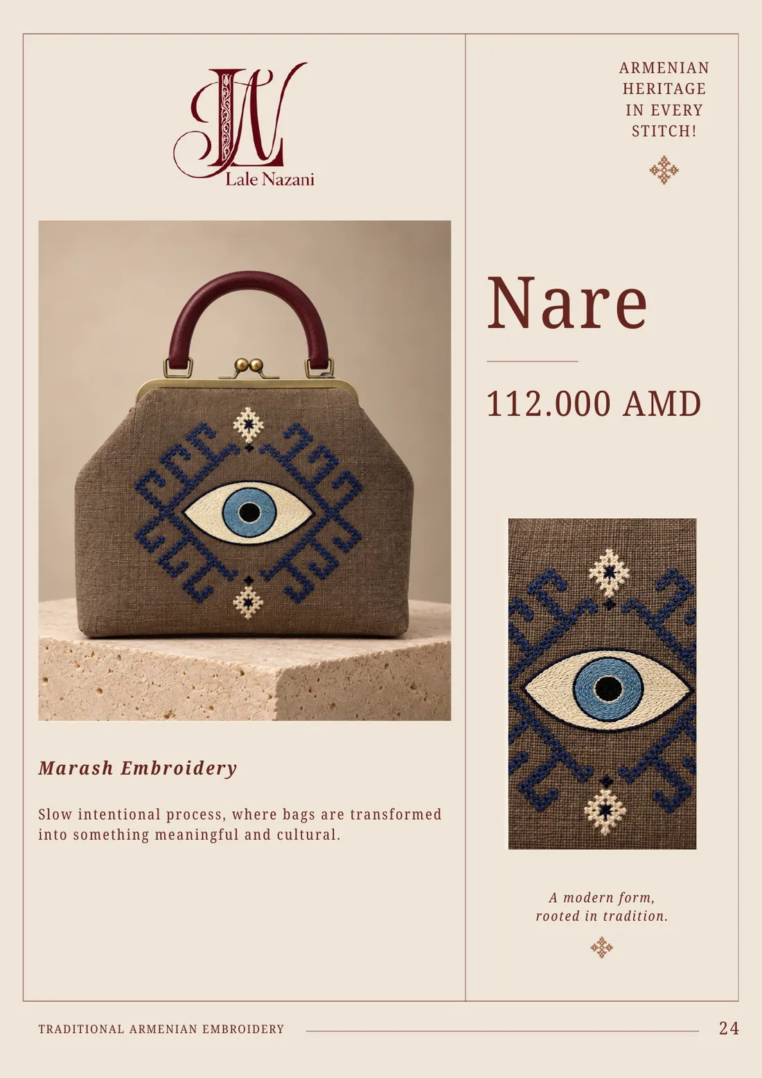 Nare — handmade Armenian handbag with Marash embroidery, 112,000 AMD