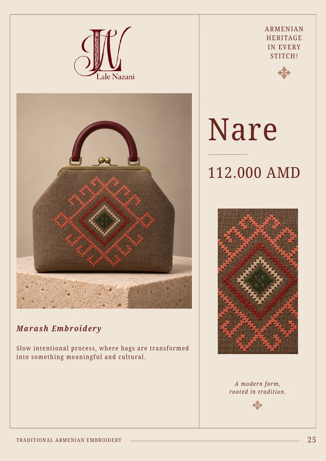 Nare — handmade Armenian handbag with Marash embroidery, 112,000 AMD
