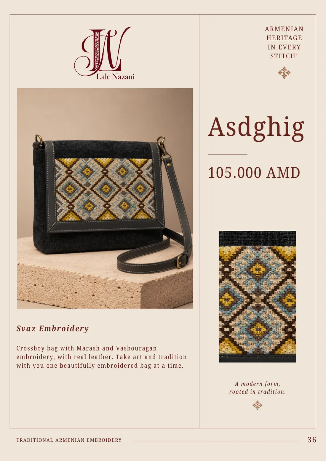 Asdghig — handmade Armenian crossbody bag with Svaz embroidery, 105,000 AMD