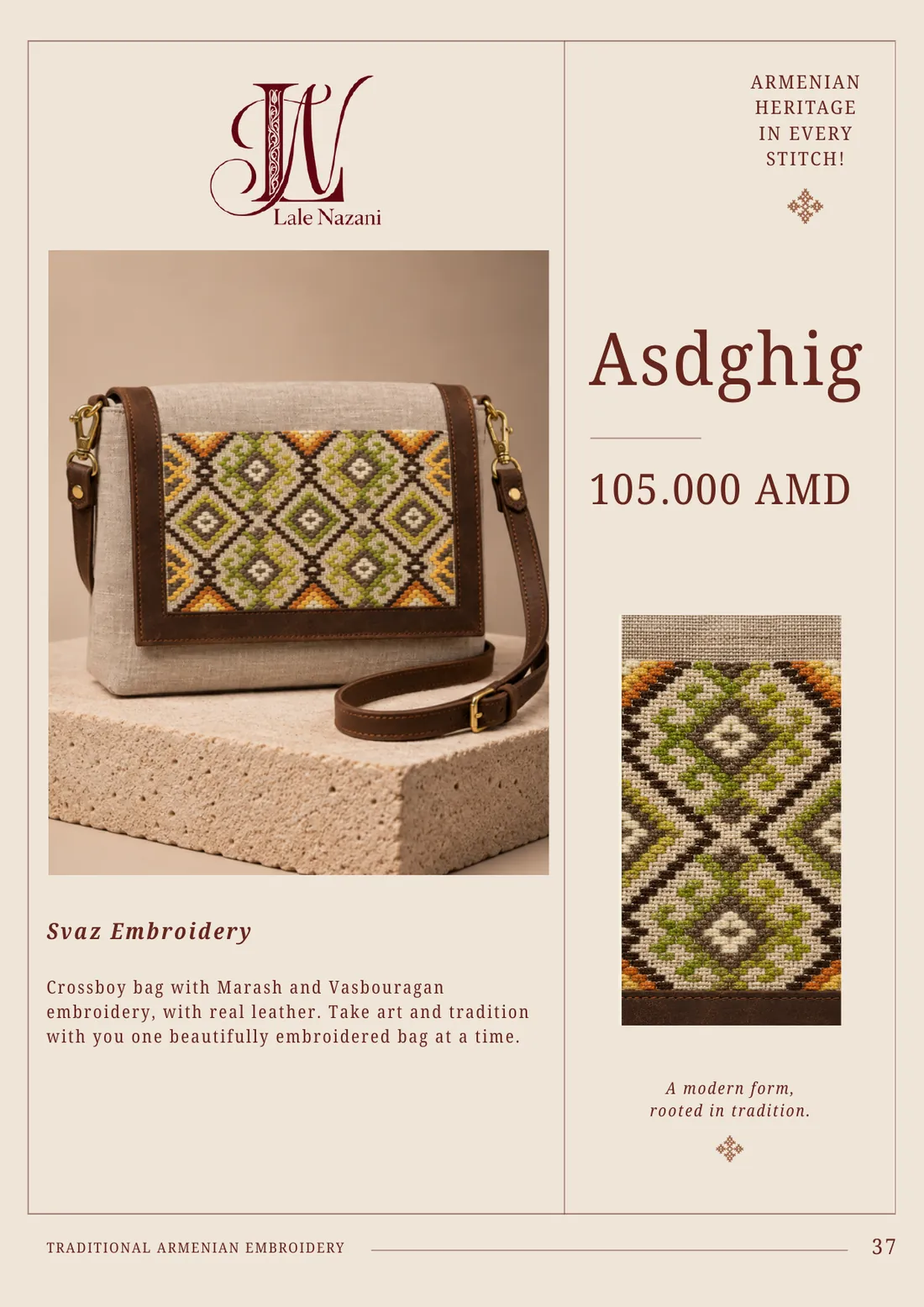 Asdghig — handmade Armenian crossbody bag with Svaz embroidery, 105,000 AMD