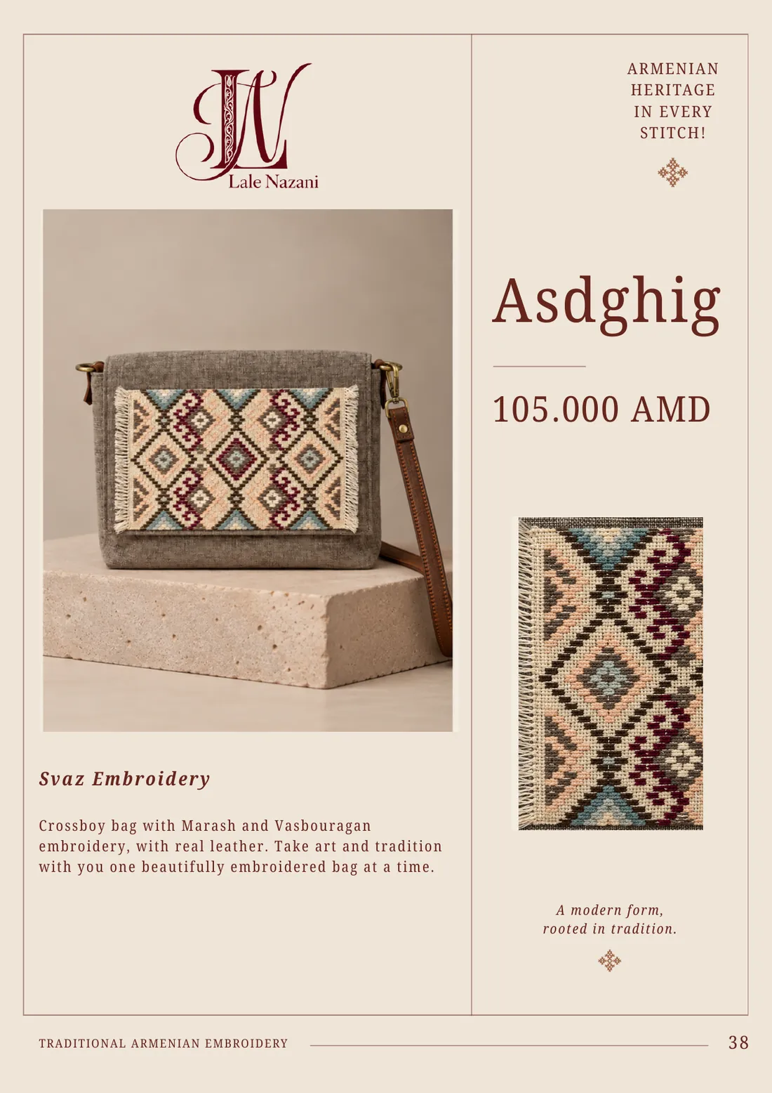 Asdghig — handmade Armenian crossbody bag with Svaz embroidery, 105,000 AMD