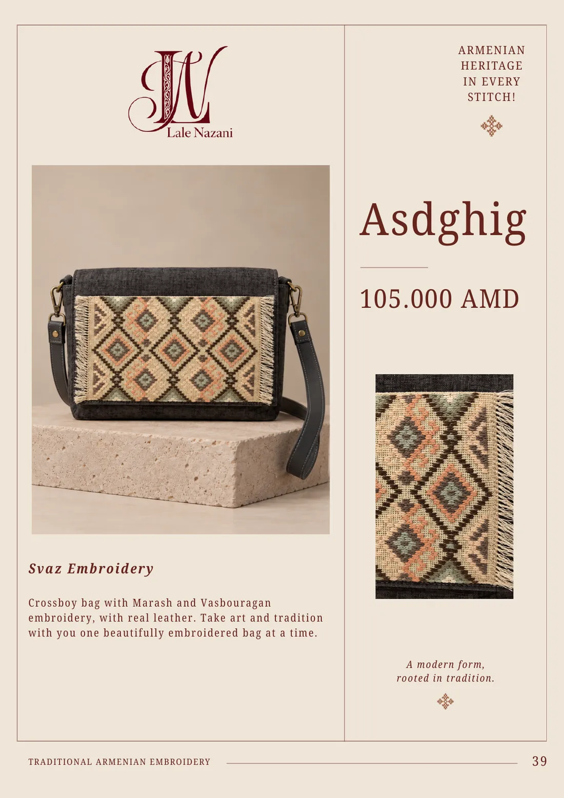 Asdghig — handmade Armenian crossbody bag with Svaz embroidery, 105,000 AMD