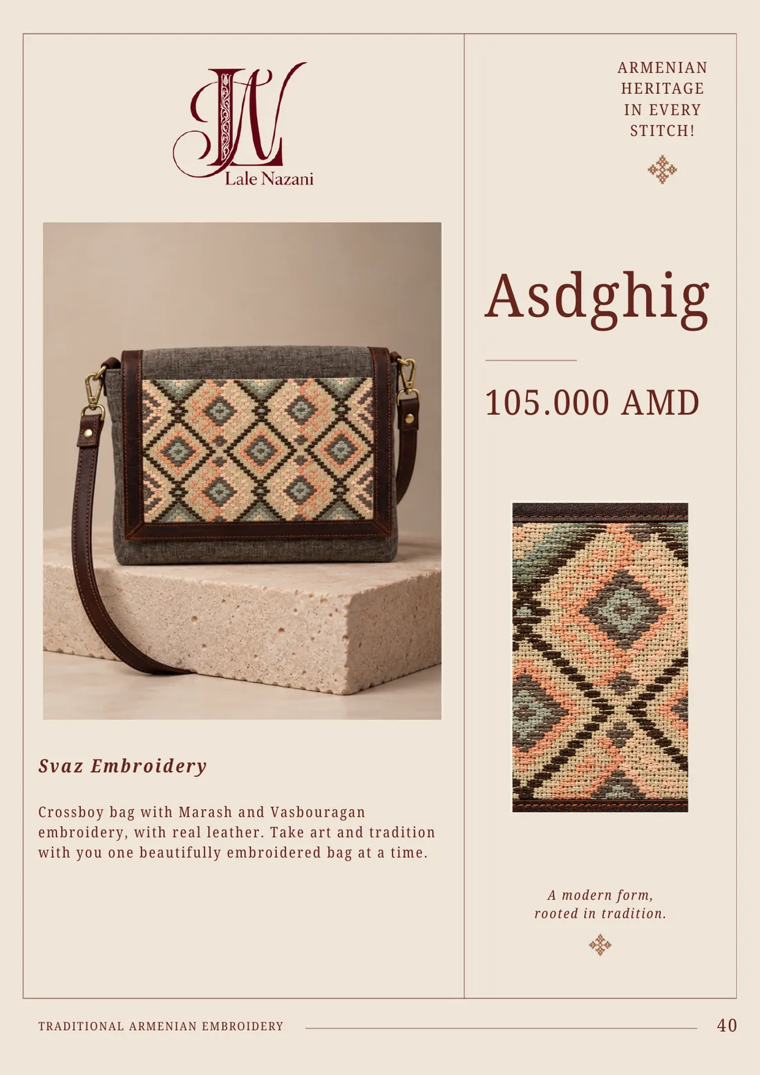 Asdghig — handmade Armenian crossbody bag with Svaz embroidery, 105,000 AMD