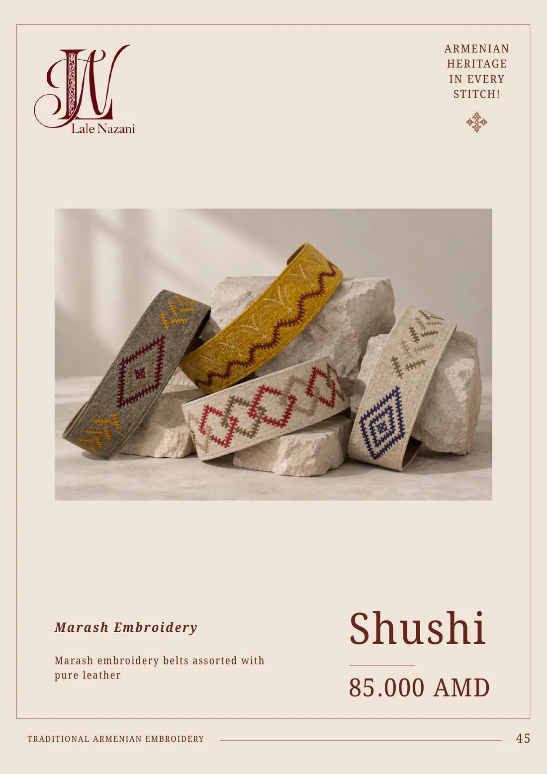 Shushi — handmade Armenian belt with Marash embroidery, 85,000 AMD