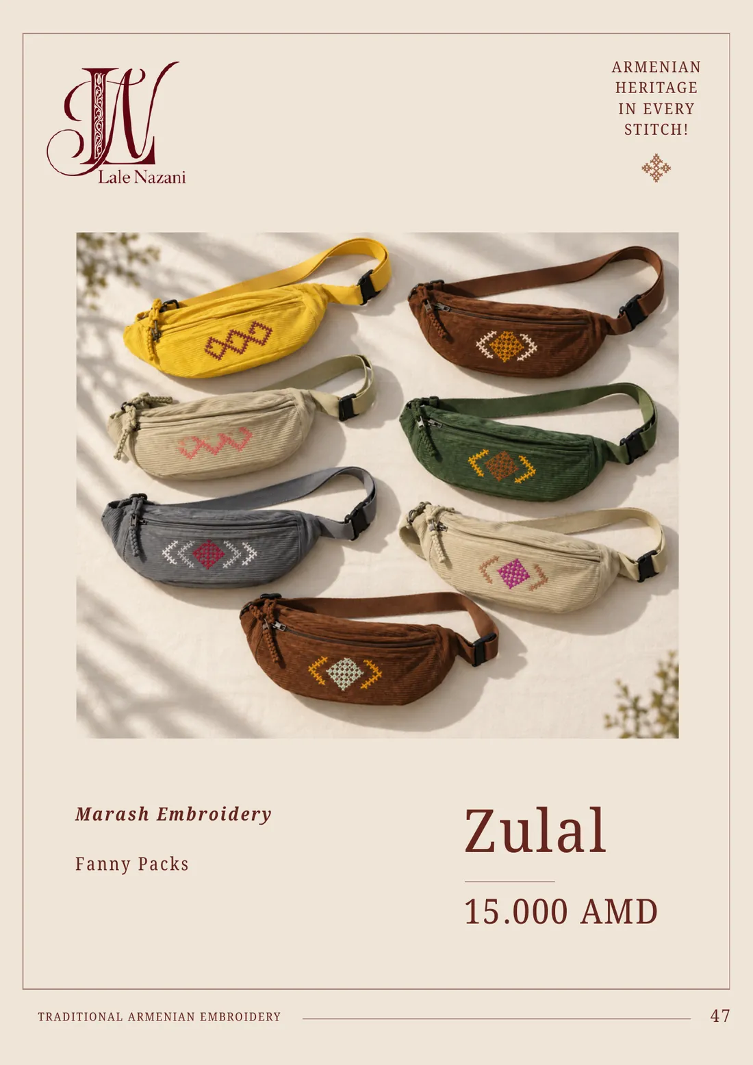 Zulal — handmade Armenian fanny pack with Marash embroidery, 15,000 AMD