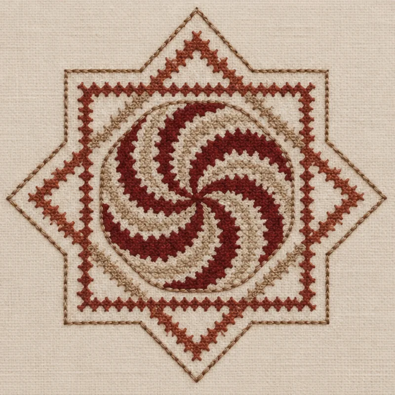 Hand cross-stitched Armenian eternity sign embroidery